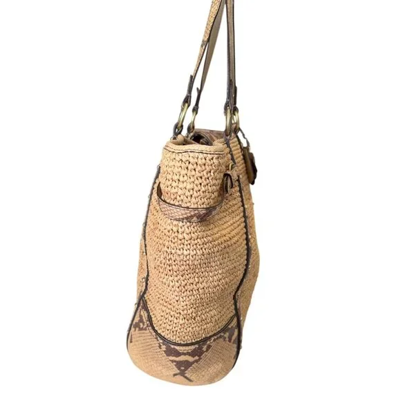 Coach Natalie Straw and Python Embossed Leather Trim Hangtags Natural Large Tote - Picture 5 of 15